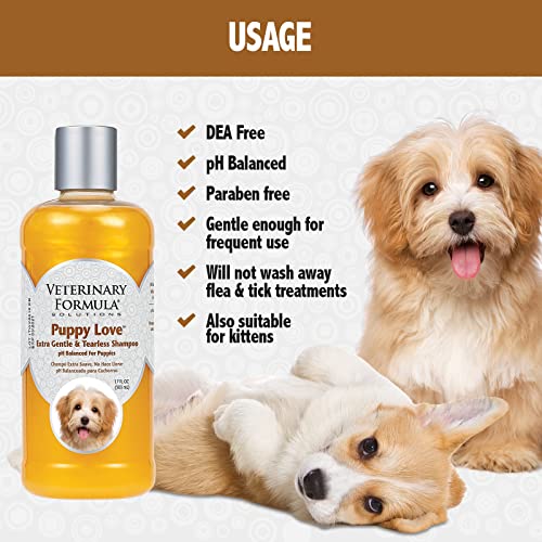 Veterinary Formula Solutions Puppy Love Extra Gentle Tearless Shampoo, 17 oz – Safe for Puppies Over 6 Weeks –Puppy Shampoo with Fresh Scent, Long-Lasting Clean – Cleanses Without Drying Delicate Skin