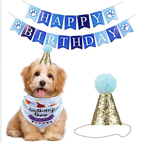 Dog Birthday Party Supplies-Dog Birthday Set with Dog Bandanas,Dog Hat，Dog Collar and Birthday Banner,Dog Party Decorations for Small Medium Large Dog Pet. (Pink)