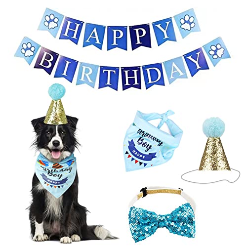 Dog Birthday Party Supplies-Dog Birthday Set with Dog Bandanas,Dog Hat，Dog Collar and Birthday Banner,Dog Party Decorations for Small Medium Large Dog Pet. (Pink)