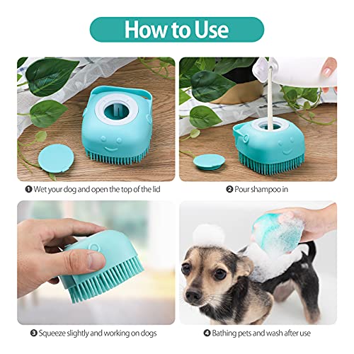 2Pack Dog Bath Brush, Soft Silicone Pet Shampoo Massage Dispenser Grooming Shower Brush for Short Long Haired Dogs and Cats Washing, ISWAYSTORE