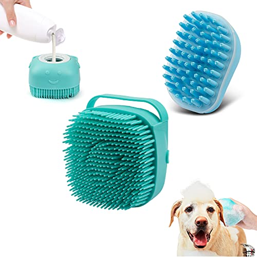 2Pack Dog Bath Brush, Soft Silicone Pet Shampoo Massage Dispenser Grooming Shower Brush for Short Long Haired Dogs and Cats Washing, ISWAYSTORE