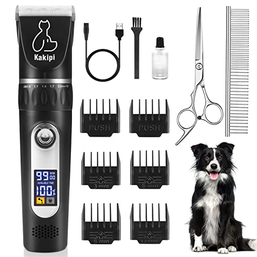 Dog Grooming Kit with Led Display, Heavy Duty Pet Grooming, Upgrade Motor for Dog Grooming Clippers with Low Noise, USB Rechargeable Cordless Pet Clippers for Small & Large Dogs Cats with Heavy Coats