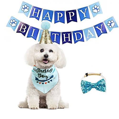 Dog Birthday Party Supplies-Dog Birthday Set with Dog Bandanas,Dog Hat，Dog Collar and Birthday Banner,Dog Party Decorations for Small Medium Large Dog Pet. (Pink)