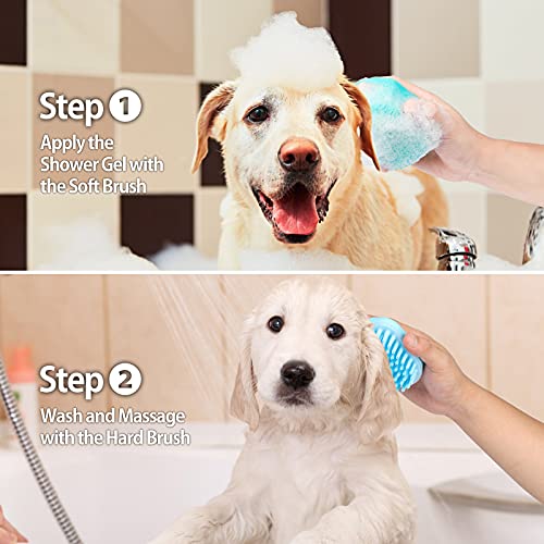 2Pack Dog Bath Brush, Soft Silicone Pet Shampoo Massage Dispenser Grooming Shower Brush for Short Long Haired Dogs and Cats Washing, ISWAYSTORE